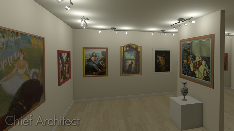 Physically based rendering of wall artwork in a gallery