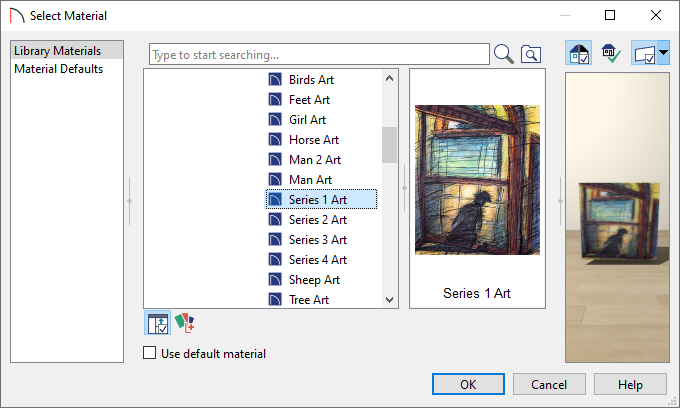 Selecting a painting in the Select Material dialog