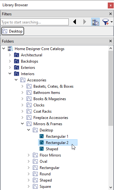 Select a frame from the Core Catalogs