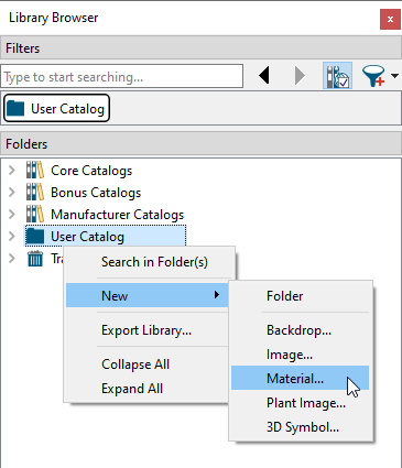 Create a New Material by right-clicking on the User Catalog