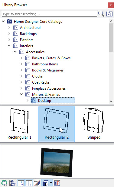 Select a frame from the Core Catalogs