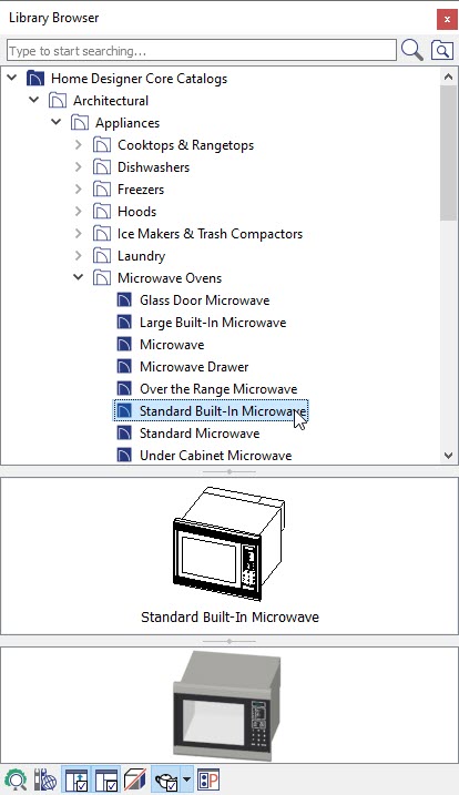 Selecting the Standard Built-In Microwave in the Library Browser