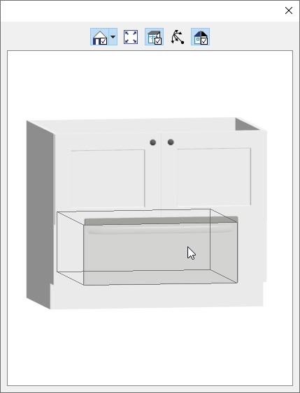 Selecting the warming drawer in the 3D preview