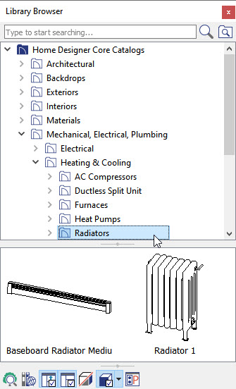 Using the Library Browser to find a Radiator