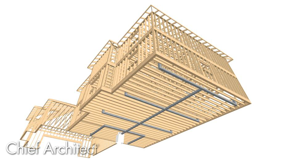 3D Framing overview featuring Airducts underneath floor framing. 