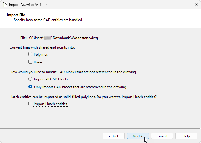 On the Import File panel check/uncheck the options and click Next.