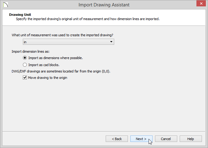 Import Drawing Assistant - Drawing Unit Drawing Unit - Move drawing to the origin selected