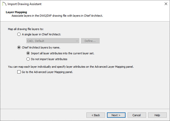 Layer Mapping section of the Import Drawing Assistant