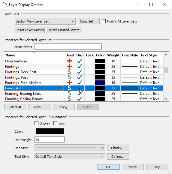 Turning off the Foundation layer in the Section View Layer Set