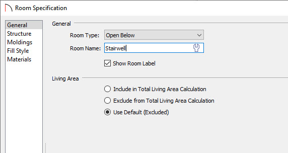 Room Specification Dialog