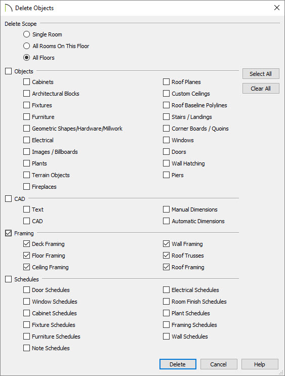Delete Objects dialog