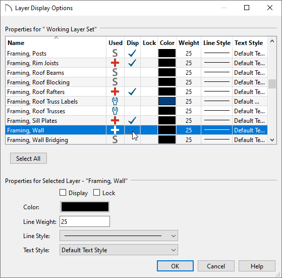Layer Display Options changing the display of some layers