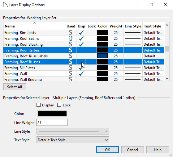 Layer Display Options changing the display of some layers