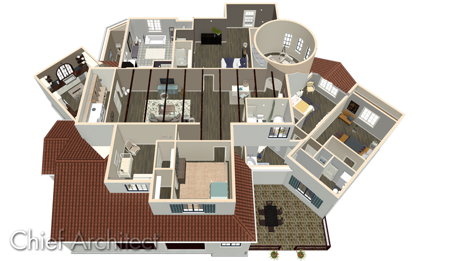 Doll House View of a structure showing varying heights