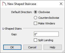 New Shaped Staircase specification dialog for L-shaped stairs