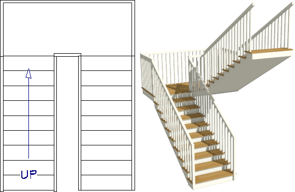 U-shaped staircase created manually