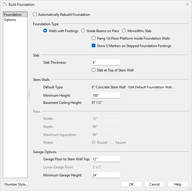 Build Foundation dialog with Automatically Rebuild Foundation unchecked