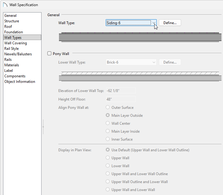 Foundation Wall Specification dialog