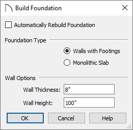 Build Foundation dialog with Automatically Rebuild Foundation unchecked