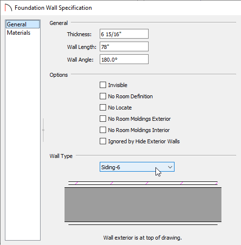 Foundation Wall Specification dialog