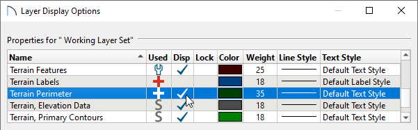 Layer Display Options dialog in Home Designer