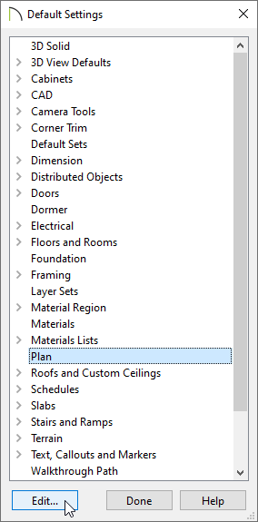 Default Settings with Plan selected