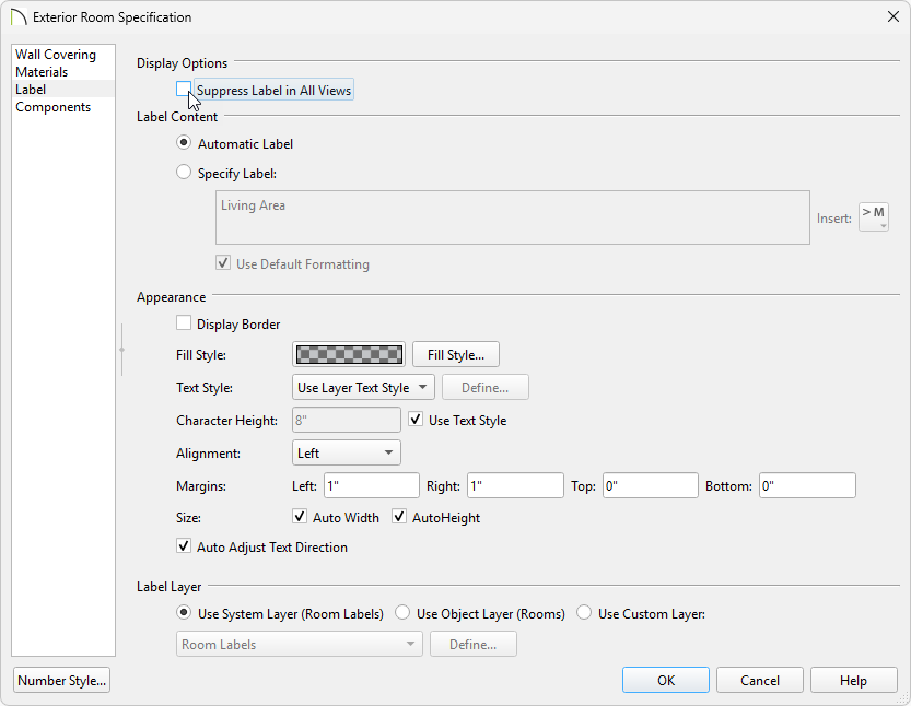Uncheck Suppress Label in All Views and click OK.
