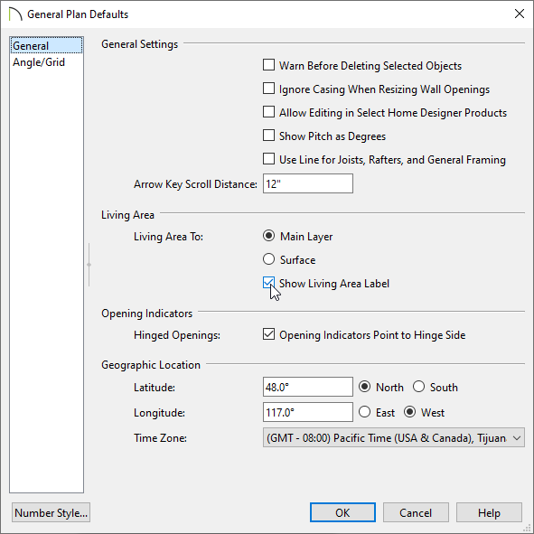 Show Living Area Label checkbox is checked.