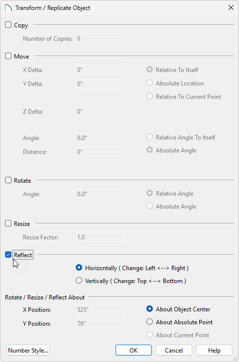 Transform/Replicate Object dialog