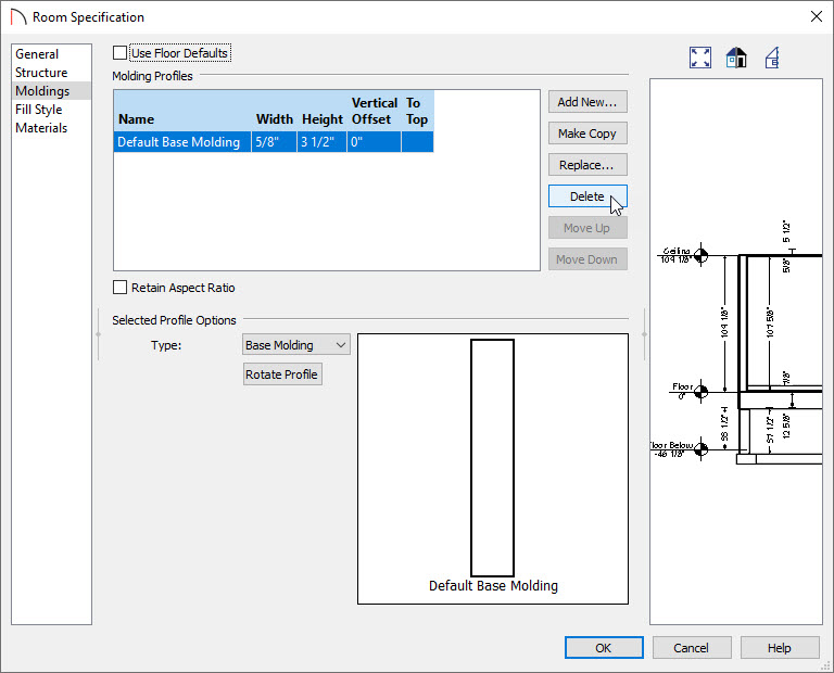 Deleting a molding for an entire room