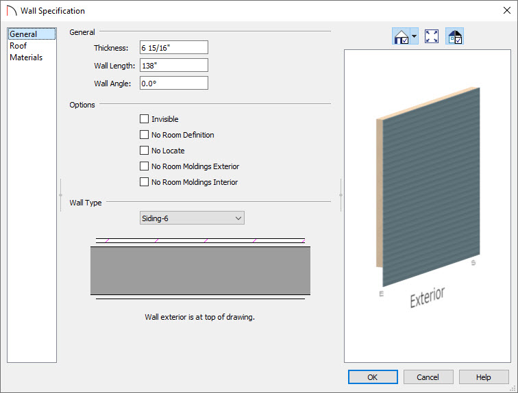 Turning off molding for a wall