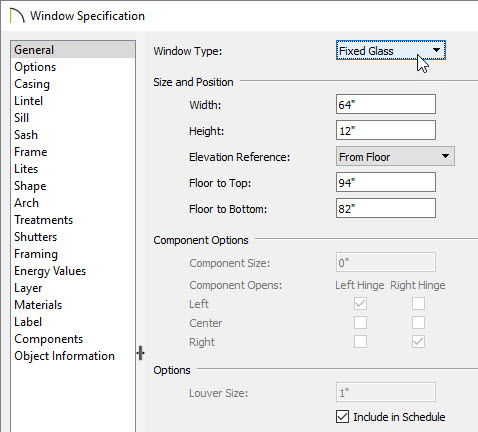 Window Specification for Transom Modify transom window values