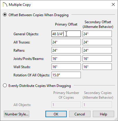 Multiple Copy dialog where an offset value can be specified