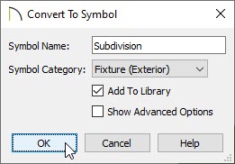 Select the Fixture (Exterior) Symbol Category and check the Add To Library box