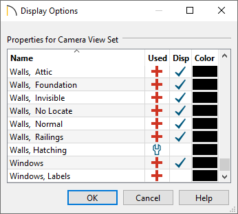 Display Options dialog with layers set to display