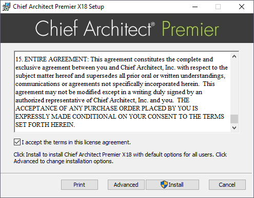 Click the Advanced button in the Setup wizard after accepting the terms of the license agreement