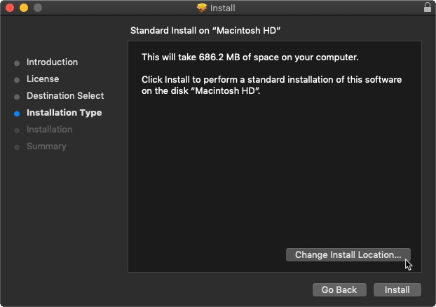 Select the Change Install Location button in the Install wizard
