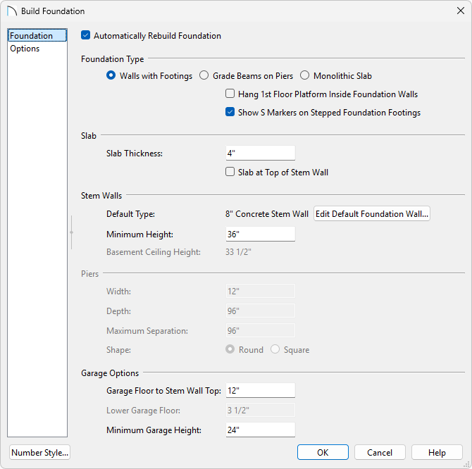 Build Foundation dialog with all the default options selected