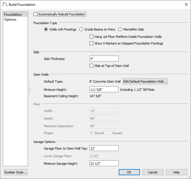 Build Foundation dialog with all the default options selected