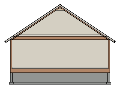 Section view displaying a roof resting on the first floor walls