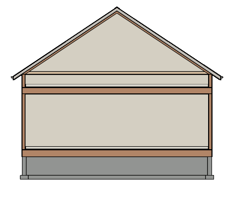 Section view displaying a roof resting on 24" high knee walls