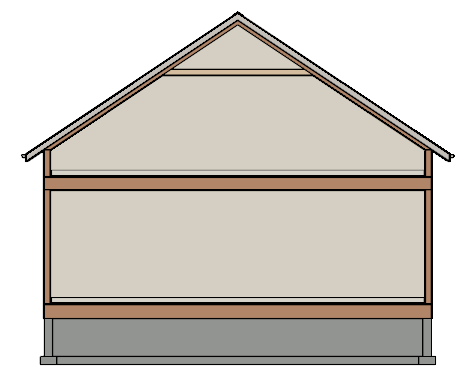 Section view displaying a roof resting on knee walls and a ceiling that has been set back to the default value