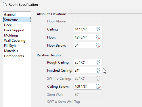 Set the Finished Ceiling value on the Structure panel of the Room Specification dialog