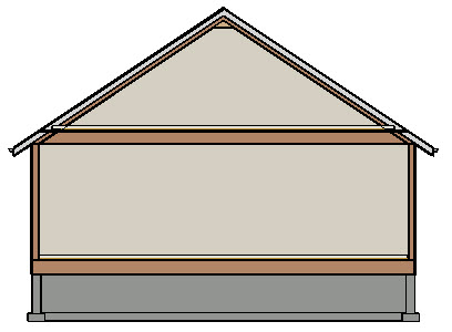 Section view displaying a roof resting on the first floor walls