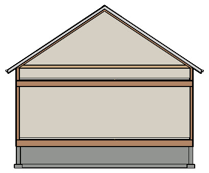 Section view displaying a roof resting on 24" high knee walls