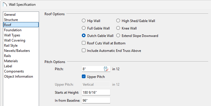 Setting one wall to be a Dutch Gable Wall
