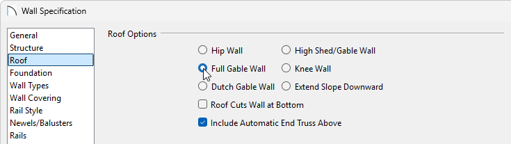 Specifying a wall to be a Full Gable Wall