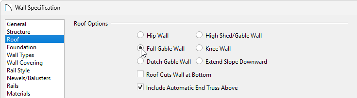 Specifying a wall to be a Full Gable Wall 