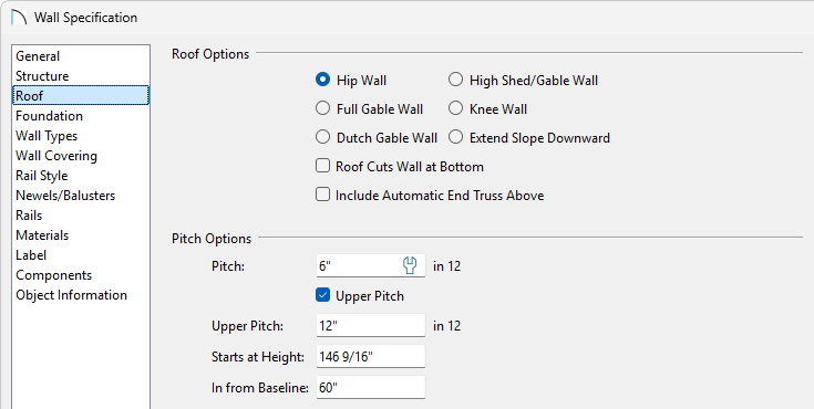 Specifying two different pitches and in In From Baseline value.