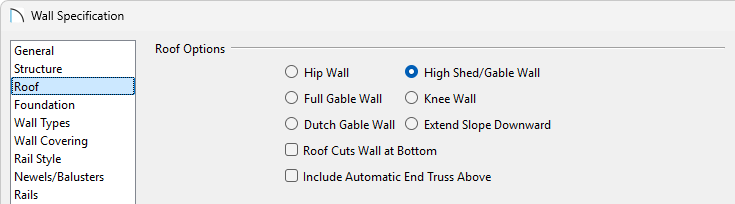 Setting the upper wall to be a High Shed/Gable Wall